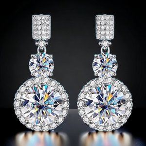 Certified 12ct. t.w. Diamond Brilliant Cut Halo Drop Earrings